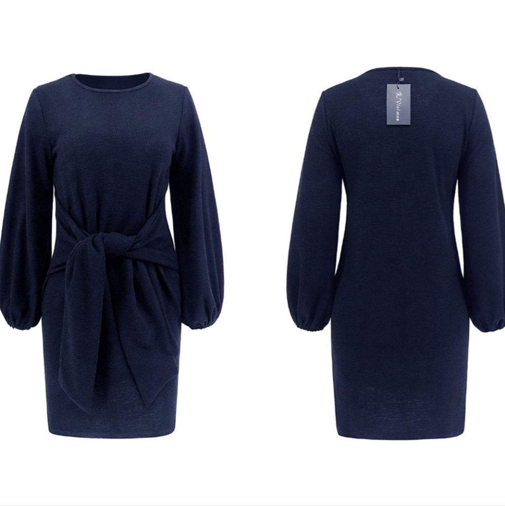 Long sleeve tie waist sweater dress - Picture 3 of 3